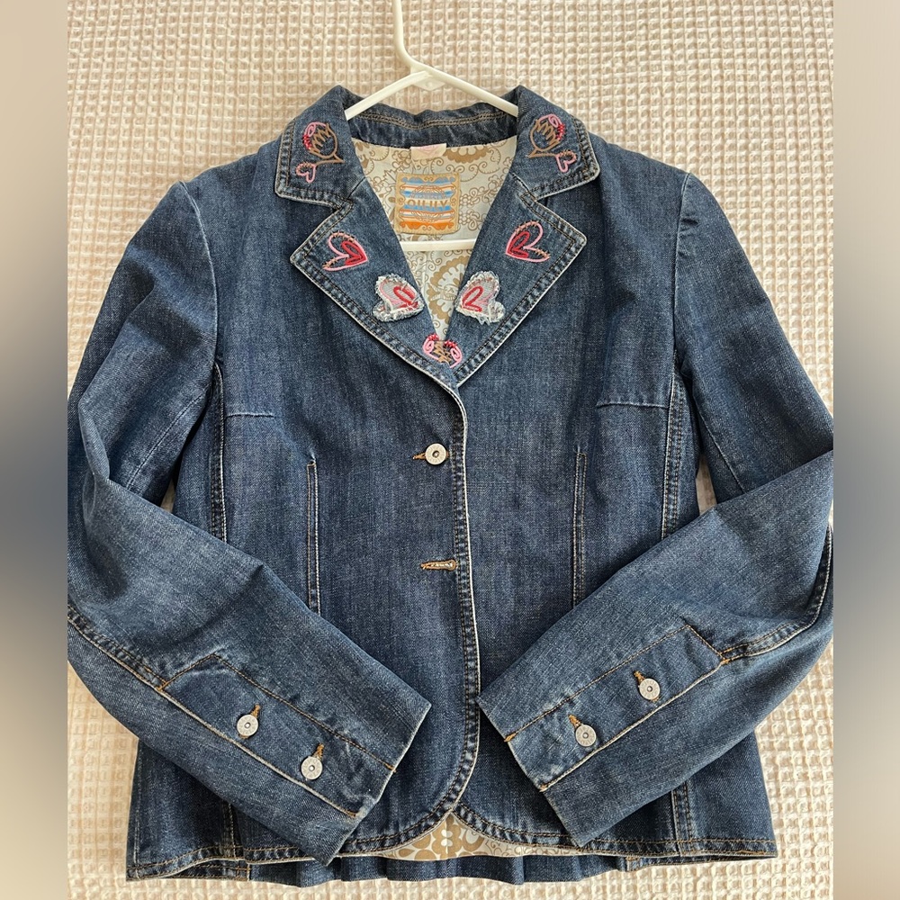 Oilily Embroidered Dark Blue Denim Jacket with Pink Accents